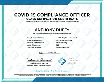 COVID-19 COMPLIANCE OFFICER CERTIFICATE